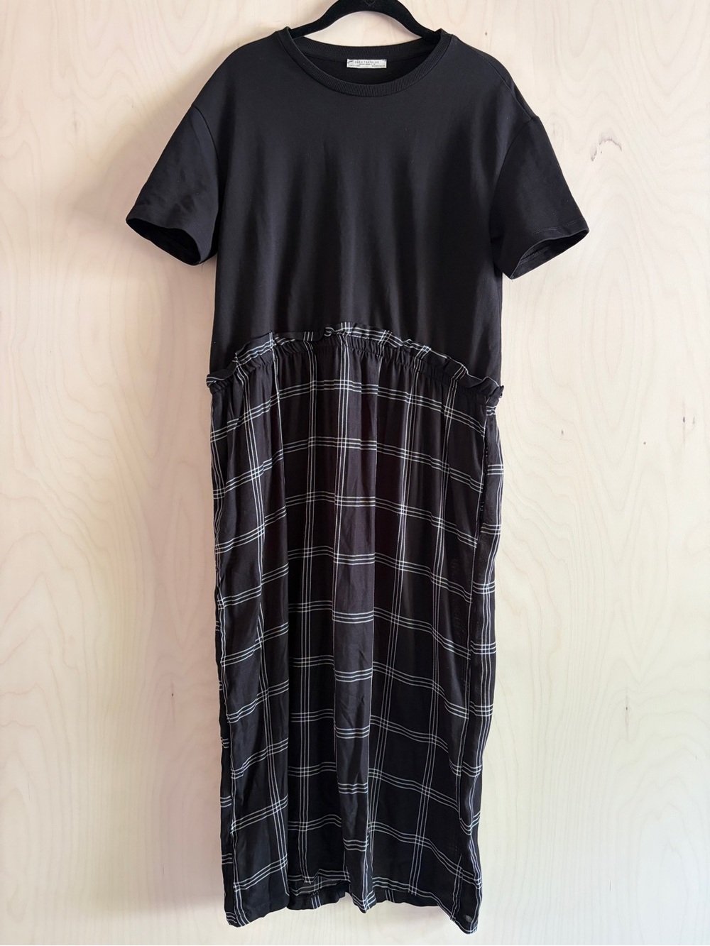 Zara Black Midi Dress with Plaid Skirt